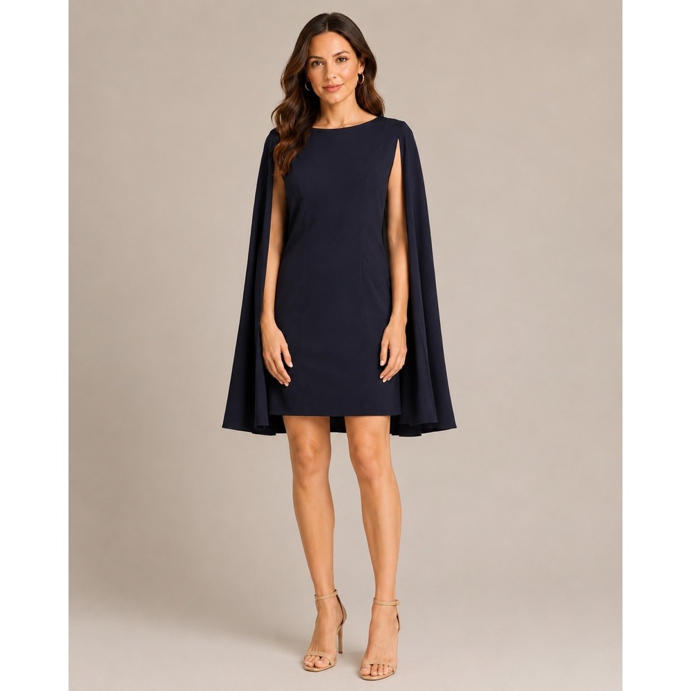 Maggy London Navy Blue‎ Cape Sheath Cocktail Dress Boat Neck Mini NEW